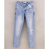 Vitamins Full Length Denim Washed Ripped Jeans - Blue