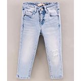 Vitamins Full Length Denim Washed Ripped Jeans - Blue