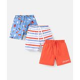 Babyhug Cotton Knit Mid Thigh Length Shorts Fox Print Pack of 3 - Orange White & Blue