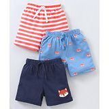 Babyhug Cotton Knit Mid Thigh Length Shorts Fox & Stripes Print- Blue & Orange