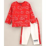 Pepito Full Sleeves T-Shirt & Lounge Pant Elephant Print - Red