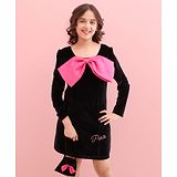 Cutecumber Full Sleeves Bow Embellished Party Wear Shift Dress With Sling Bag - Black