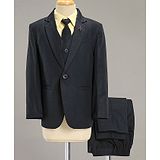 Noddy Full Sleeves Solid Shirt With Coat & Coordinating Pant & Tie - Navy Blue & Yellow