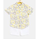 Nauti Nati Half Sleeves All Over Lion Printed Shirt & Shorts Set - Yellow