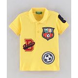 UCB Half Sleeves Cotton T-Shirt With Benetton Logo & Football Patches - Yellow