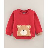 Little Kangaroos Full Sleeves Sweatshirt Bear Face Print - Red