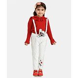 Peppermint Full Sleeves Bunny Patch Detail I Love You Print Striped Jumpsuit - Red Off White