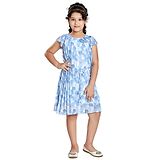 Peppermint Cap Sleeves Circles Print Pleated Party Wear Dress - Blue