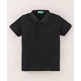 UCB Cotton Knit Half Sleeves T-Shirt Benetton Logo Embroidered - Black