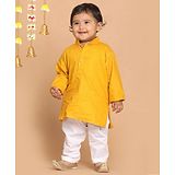 Vastramay Full Sleeves Solid Kurta With Pyjama - Mustard Yellow & White