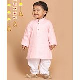 Vastramay Full Sleeves Solid Kurta With Pyjama - Pink & White