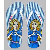 Kidsville Striped & Barbie Printed Flip Flops - Blue