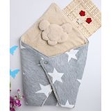 Yellow Apple Stars Sherpa Lined Blanket Cum Wrappers - Grey & Beige