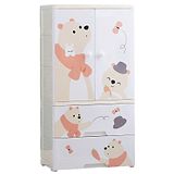 Polka Tots Kids Wardrobe Storage Convertible Collapsible Almirah Plastic Closet For Clothes With Hanging & Drawer Pooh- White