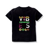 KAVEE 100% Pure Cotton Bio Washed Half Sleeves Vibes Print Tee - Black