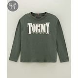 Tommy Hilfiger Full Sleeves Slim Fit T-Shirt Logo Print - Green