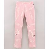 Tommy Hilfiger Full Length Cotton Leggings Text Print- Pink