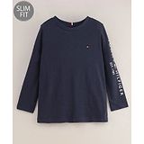 Tommy Hilfiger Full Sleeves Slim Fit T-Shirt Logo Print - Navy Blue