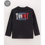 Tommy Hilfiger Full Sleeves Cotton Slim Fit T-Shirt Text Print- Black