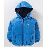 Little Kangaroos Full Sleeves Solid Hooded Quilted Jacket - Blue