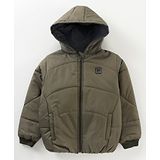 Little Kangaroos Full Sleeves Solid Hooded Quilted Jacket - Green