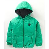 Little Kangaroos Full Sleeves Solid Hooded Quilted Jacket - Green