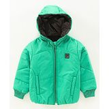 Little Kangaroos Full Sleeves Solid Hooded Quilted Jacket - Green