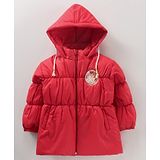 Little Kangaroos Full Sleeves Solid Hooded Quilted Jacket - Red