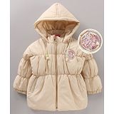 Little Kangaroos Full Sleeves Solid Hooded Quilted Jacket - Beige