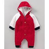 Yellow Apple Full Sleeves Cotton Hooded Romper - Red