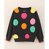 Vitamins Full Sleeves Flat Knit Winter Tee Polka Dots Printed - Black