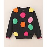 Vitamins Cotton Full Sleeves Flat Knit Top Circle Print - Black