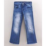 Vitamins Full Length Flare Washed Denim & Distressed Jeans Solid- Blue