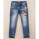 Vitamins Full Length Embroidered Denim Jeans - Blue