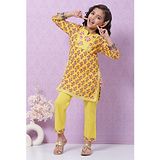 Biba Yellow Cotton Straight Kurta Set Combines Kurta and Bottoms