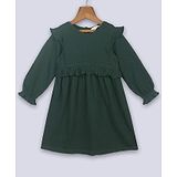 Beebay Full Puffed Sleeves Ruffle Detail Solid Dress - Bottle Green