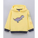 Little Kangaroos Cotton Knit Full Sleeves Hoodie Dino Print - Lemon Yellow