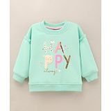 Little Kangaroos Full Sleeves Winter Wear Top Text & Animal Print & Applique - Green