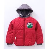 Little Kangaroos Full Sleeves Patched Quilted Hooded Jacket - Red