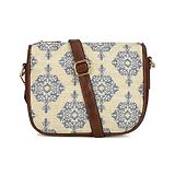 The Clownfish Garnet Series Printed Handicraft Fabric & Tapestry Crossbody Sling Bag for Women - Off White