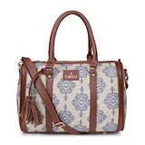 The Clownfish Lorna Printed Handicraft Fabric Handbag for Women Office Bag Ladies Shoulder Bag Tote - Off White