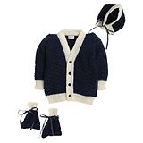 Little Angels Full Sleeves Self Design Sweater With A Pair Of Booties And A Cap - Navy Blue