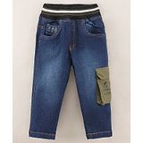 Little Kangaroos Full Length Denim Jeans Text Print - Dark Blue