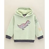 Little Kangaroos Full Sleeves Hooded Sweatshirt Dinosaur Embroidery- Green