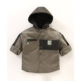 Little Kangaroos Full Sleeves Hooded Shirt -  Olive Green