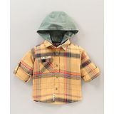 Little Kangaroos Full Sleeves Hooded Checks Shirt -  Yellow