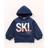 Little Kangaroos Full Sleeves Hooded Sweatshirt Text Print & Sequin Applique - Navy Blue