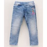 Vitamins Full Length Text Embroidery Jeggings - Blue