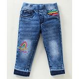 Vitamins Full Length Text Embroidery Jeggings - Blue