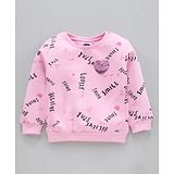 Vitamins Full Sleeves Cotton Sweatshirt Text Print With Sequin Heart- Pink